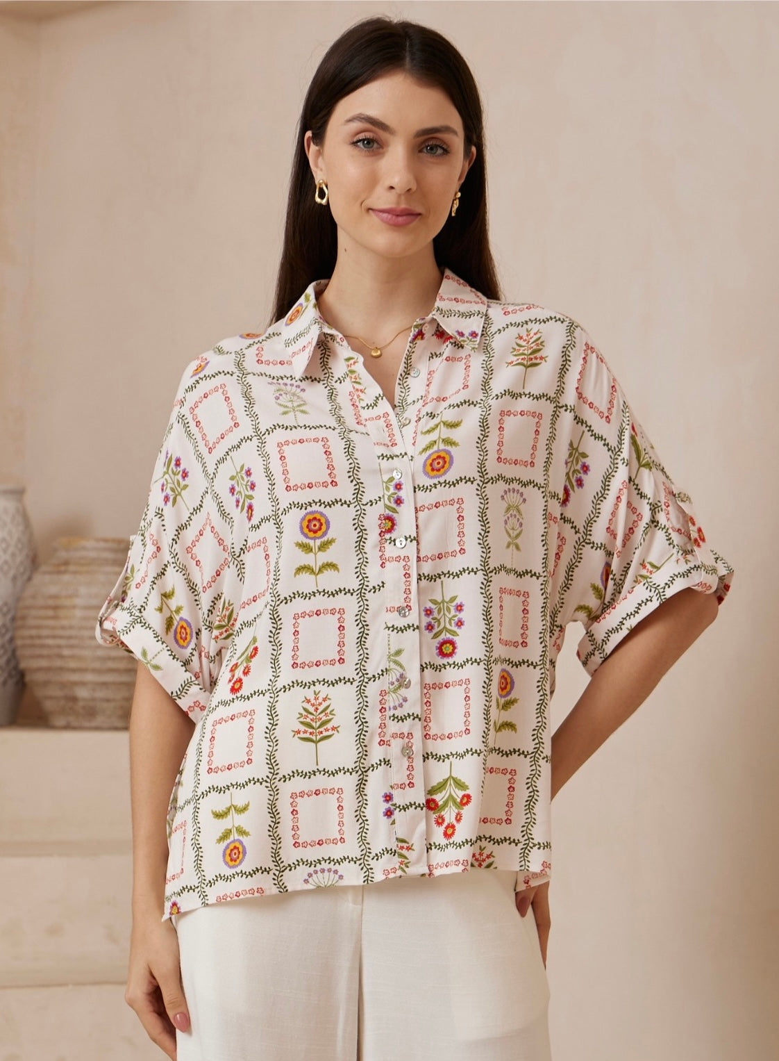De Fleurs Shirt Beige