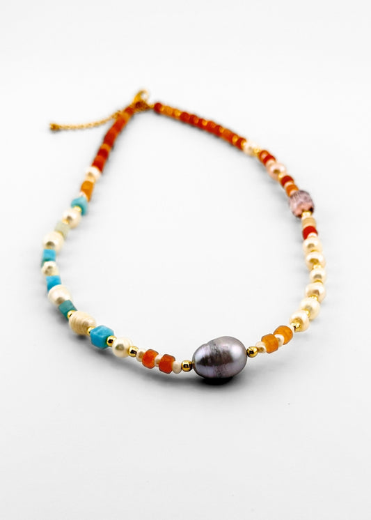 Soleil Necklace | Freshwater Pearl & Natural Stone