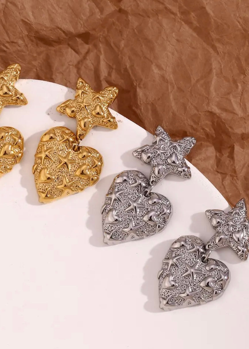 Hearts and Stars Gold Earring