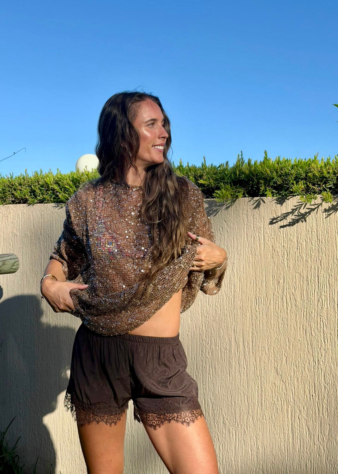 Sequin Knit Top Long Sleeve | Mocha