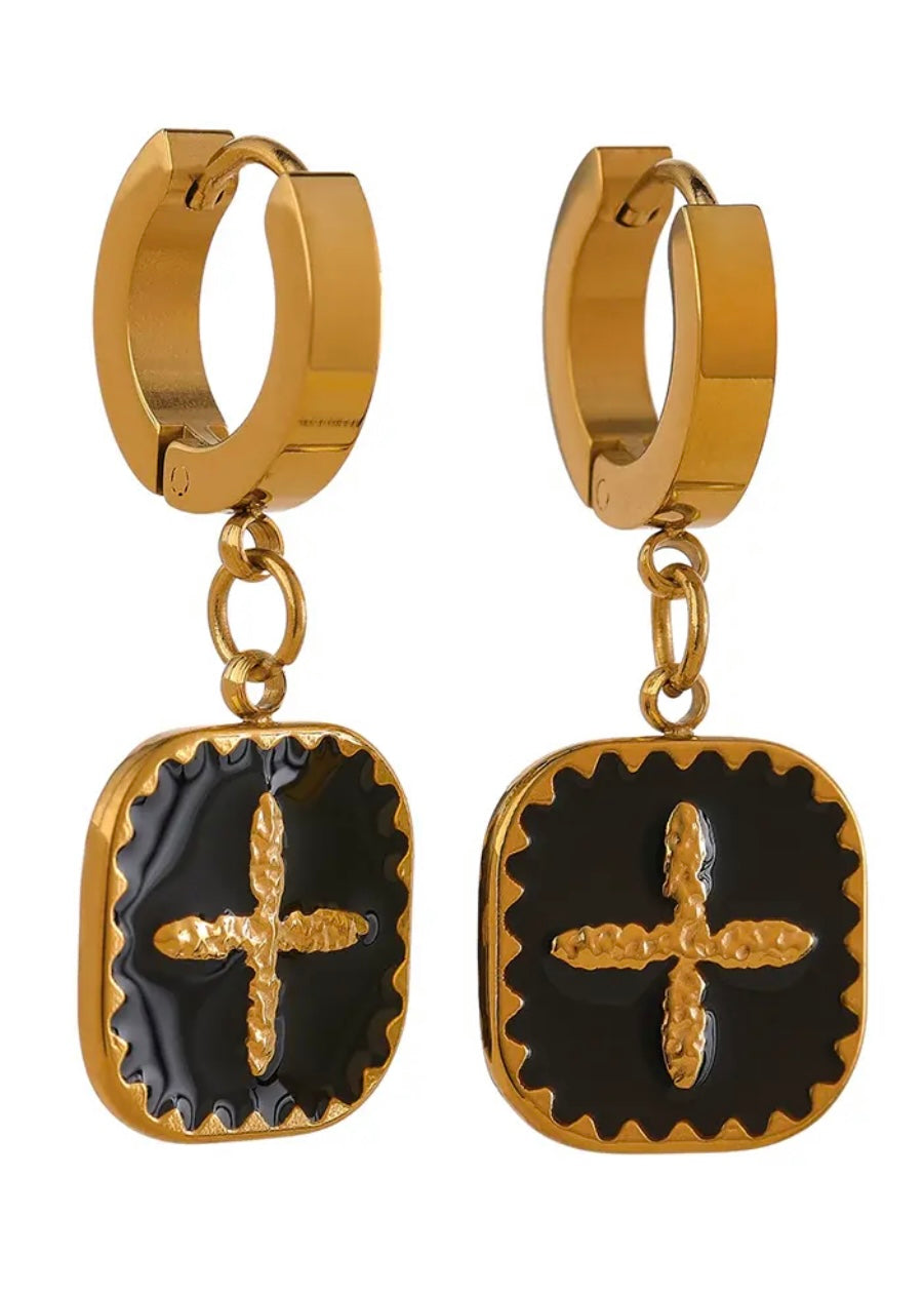 French Cross Gold Earring
