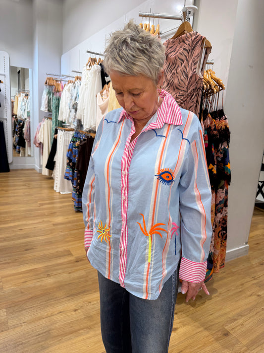 Believe Embroidered Shirt | Blue Pink