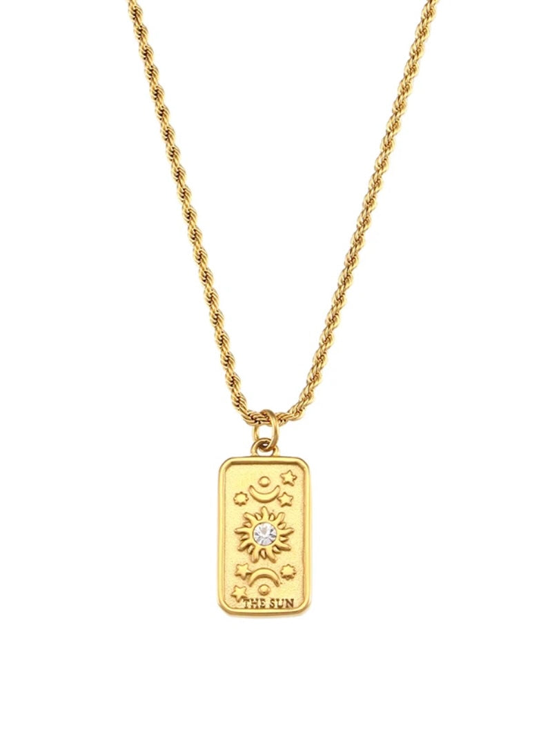Zircon & 18K Gold Plated Tarot Card Necklace - Sun