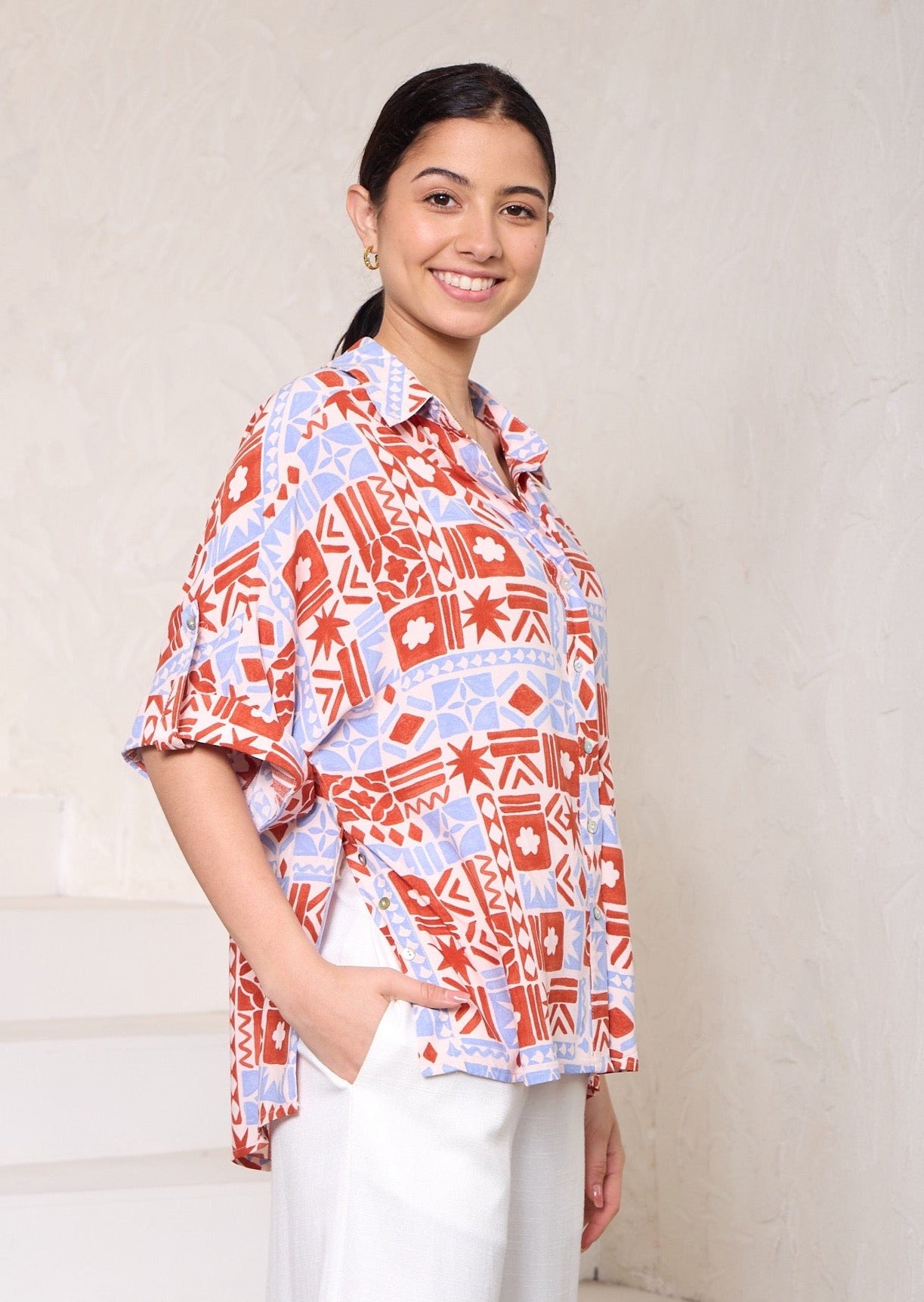 Ziki Shirt | Blue/Rust