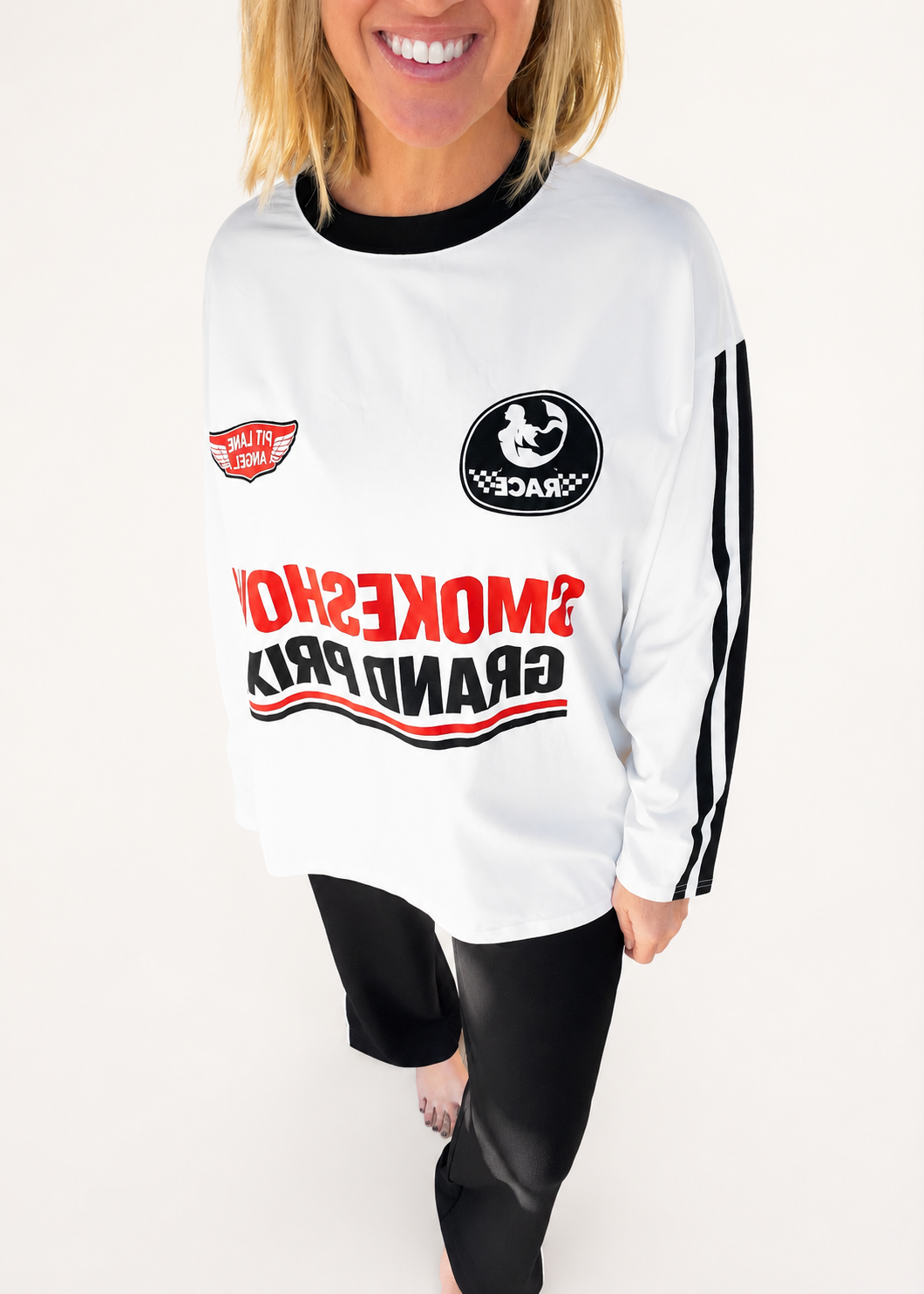 Smoke Show Grand Prix Long Sleeve Tee | White