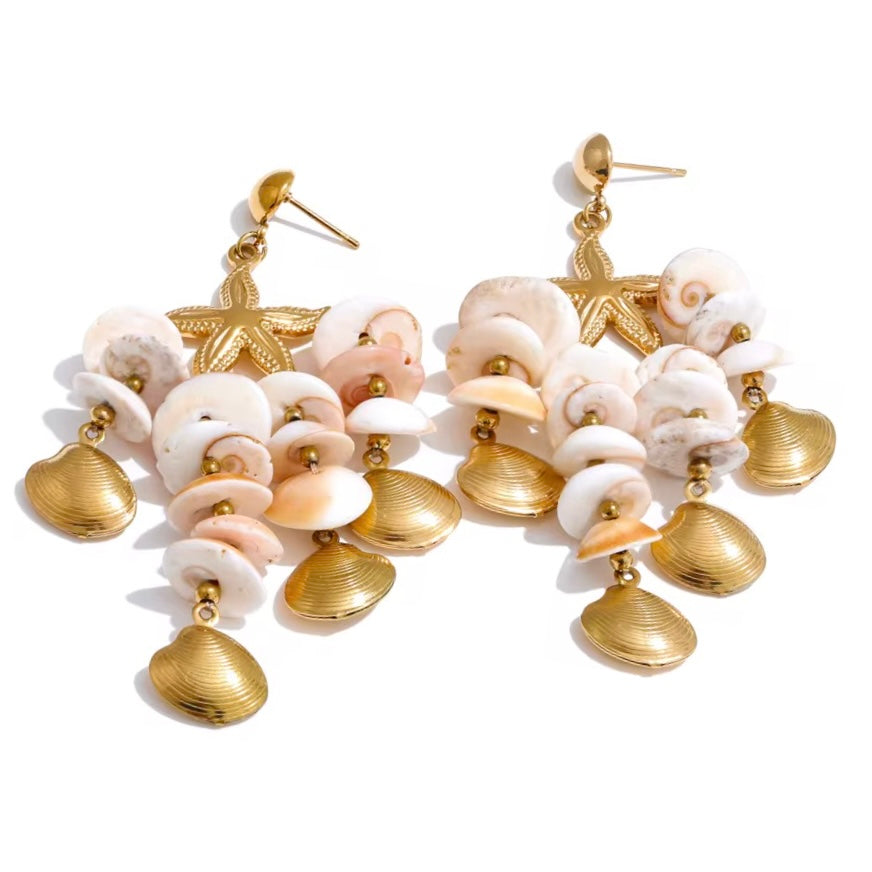 Starfish & Shell Gold Earring