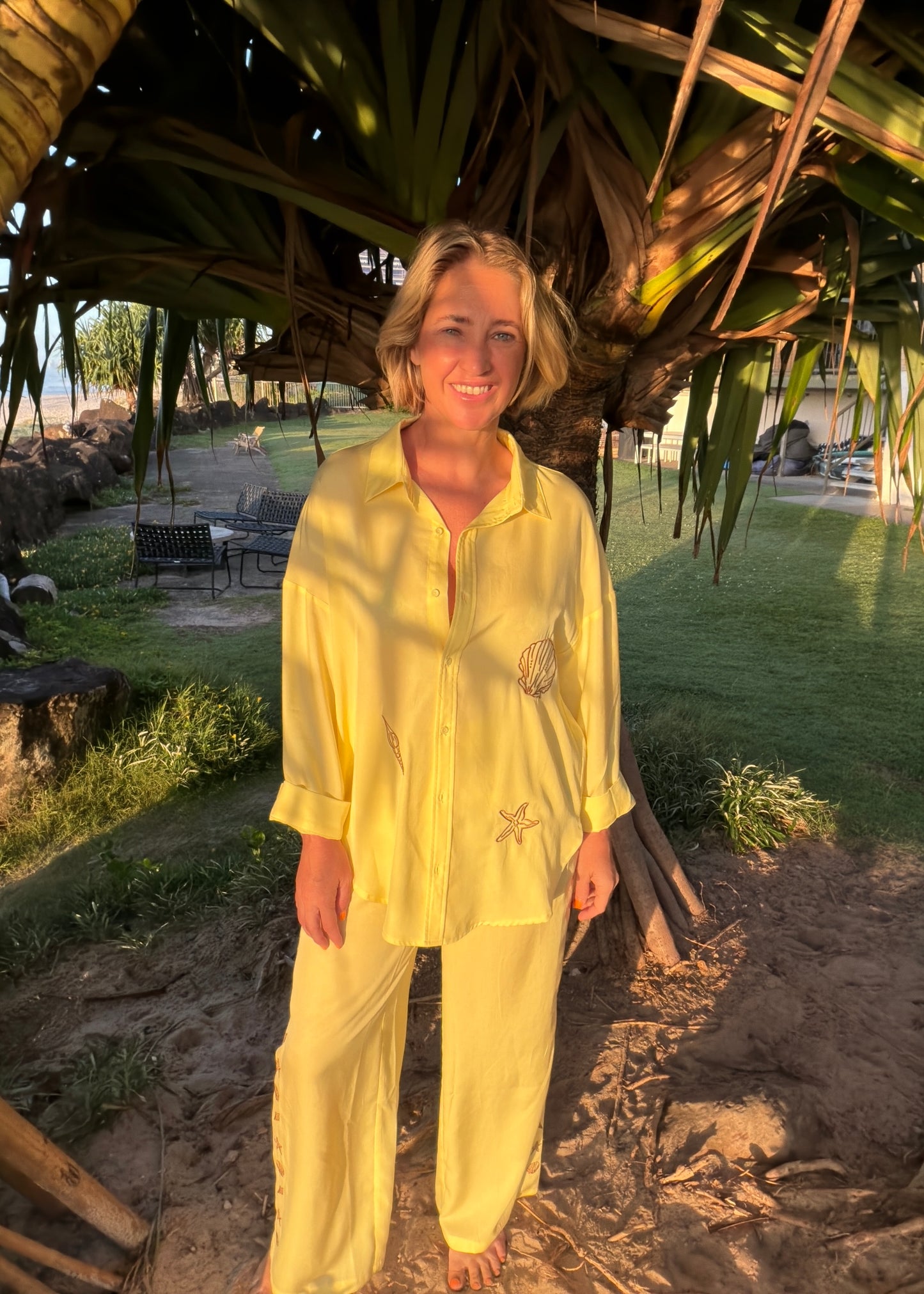 LP Embroidered Pants | Yellow