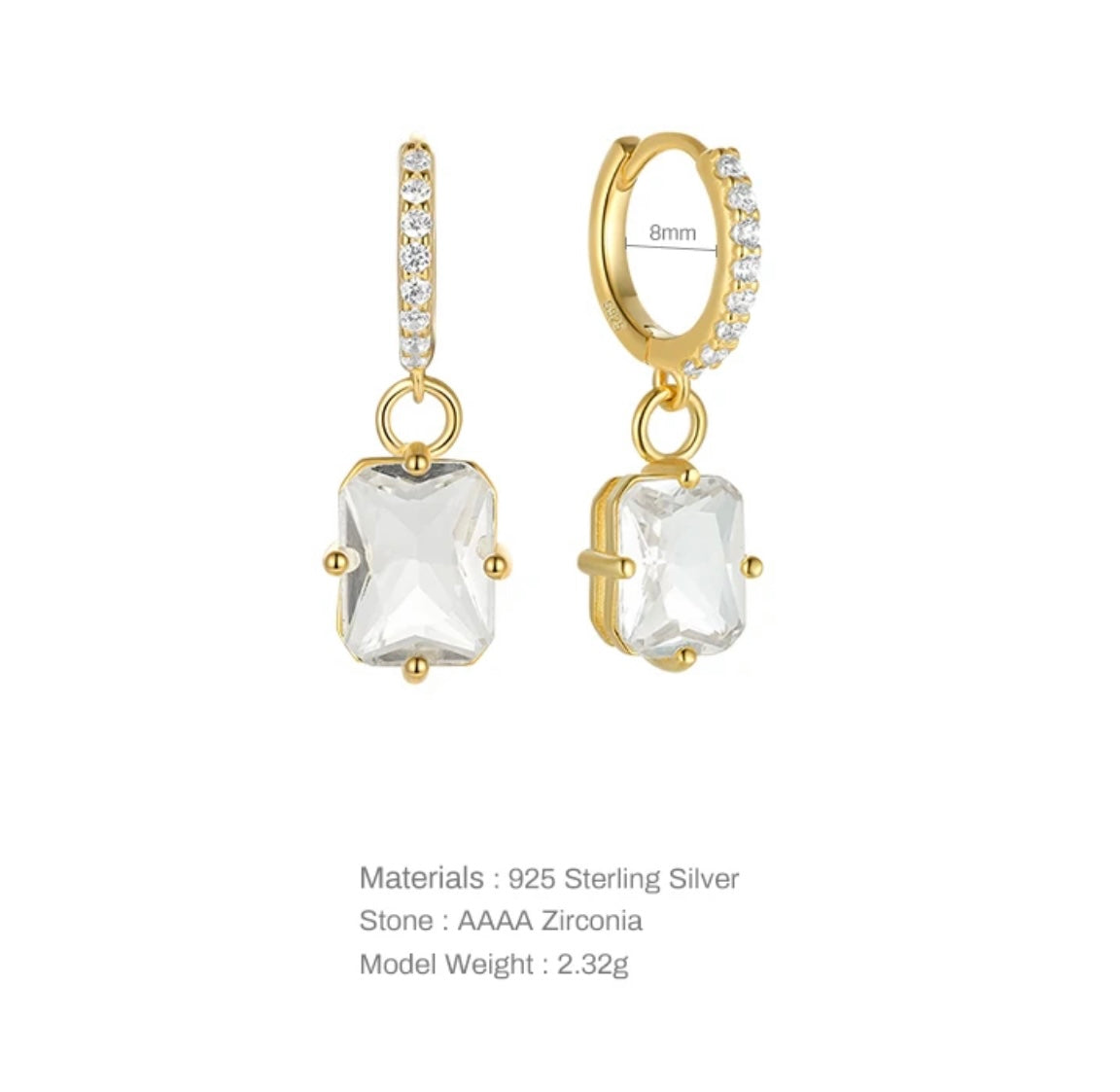 14k Gold Plated 925 Silver, Huggie Blue Zirconia Drop Earring