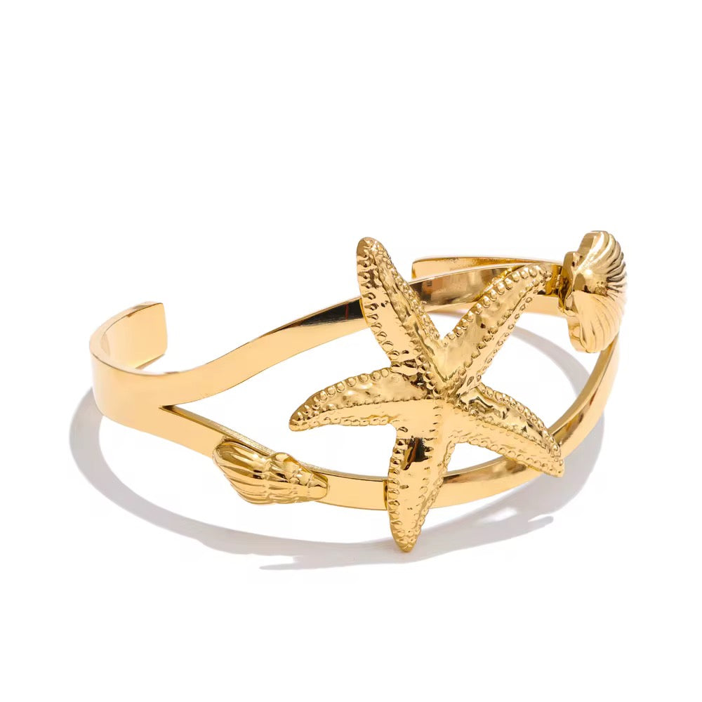 Stars and Shells Gold Cuff Bracelet