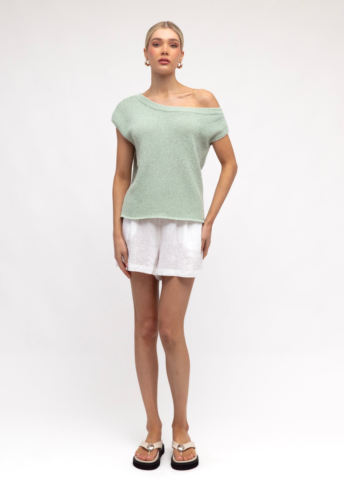 One Shoulder Knit Top | Green