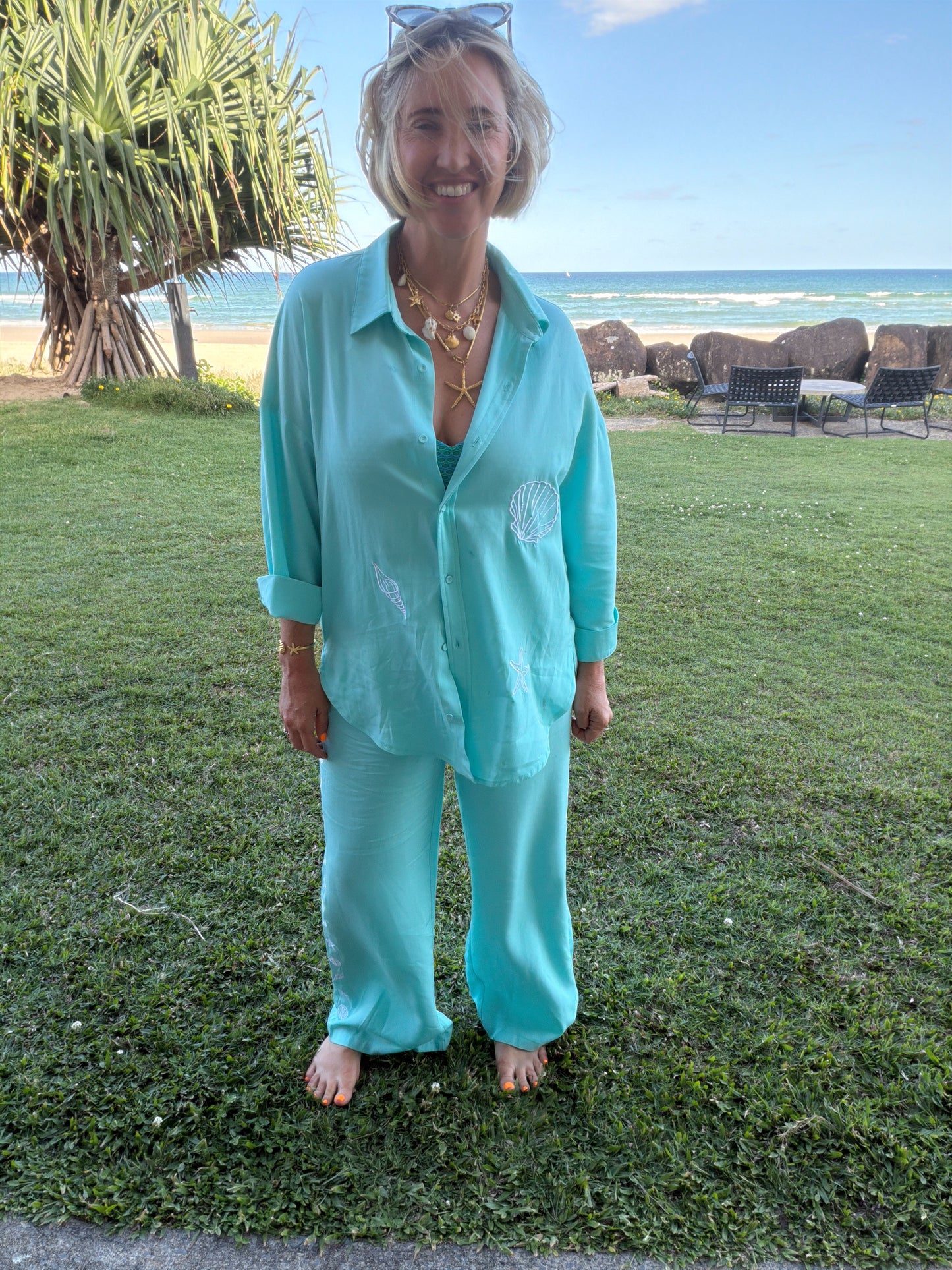 LP Embroidered Pants | Aqua