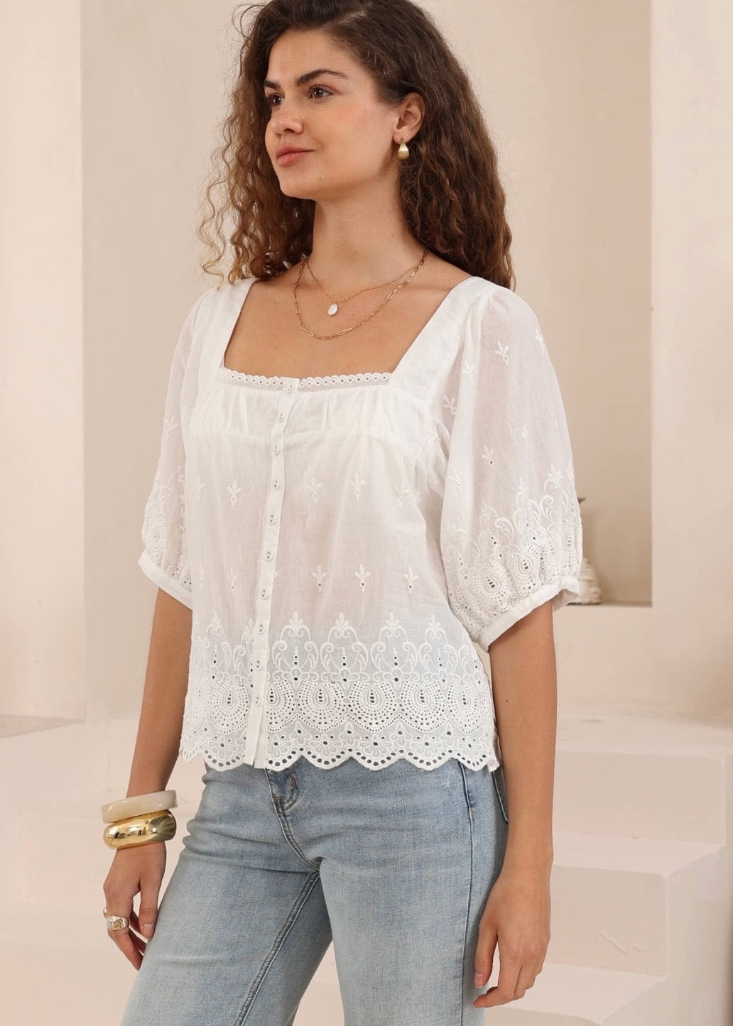Broderie Anglaise Top - White