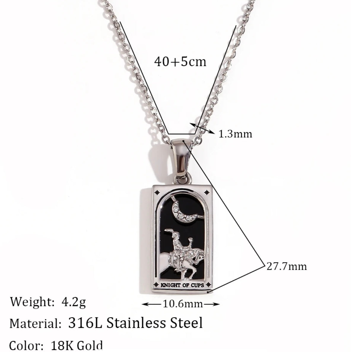 Rhodium Plated Tarot Card Necklace - Strength