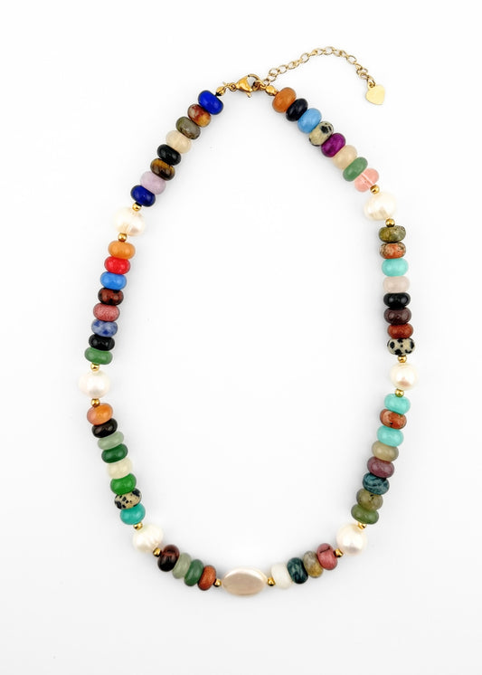 Serafina Necklace | Multi Natural Stone & Freshwater Pearl 40cm