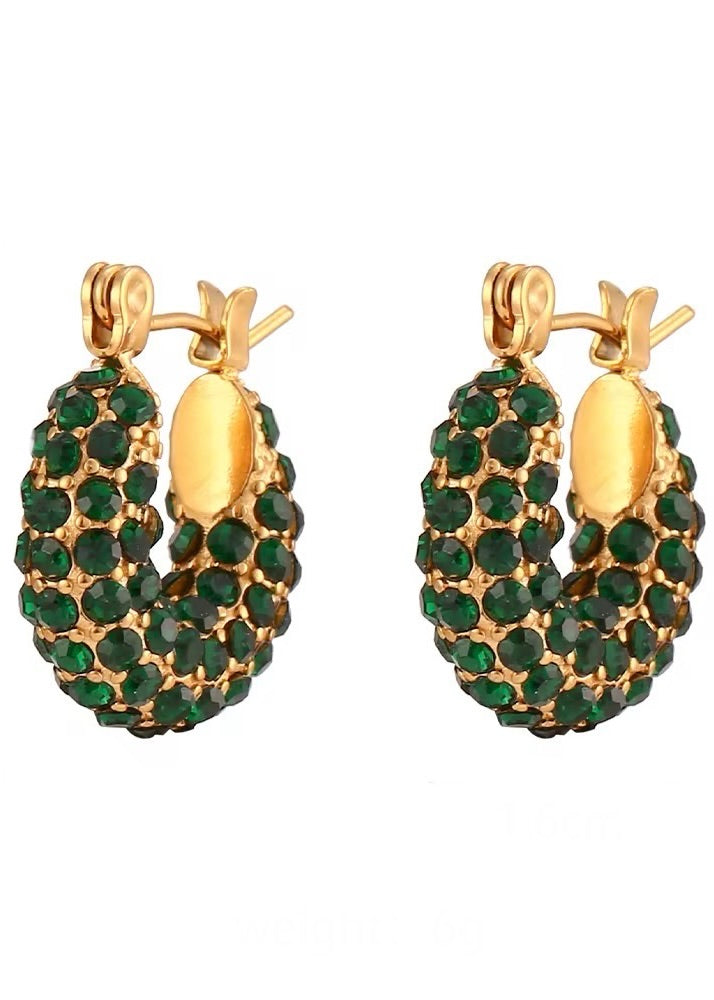 Small Hoop Gold Earring Emerald