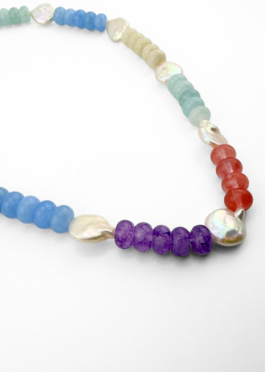 Cassis Necklace | Freshwater Pearl & Pink Natural Stone