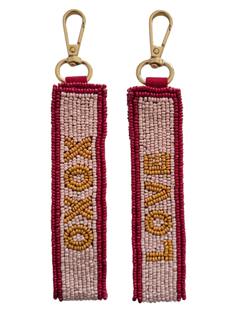 XOXO Love Beaded Keychain | Wine Pink