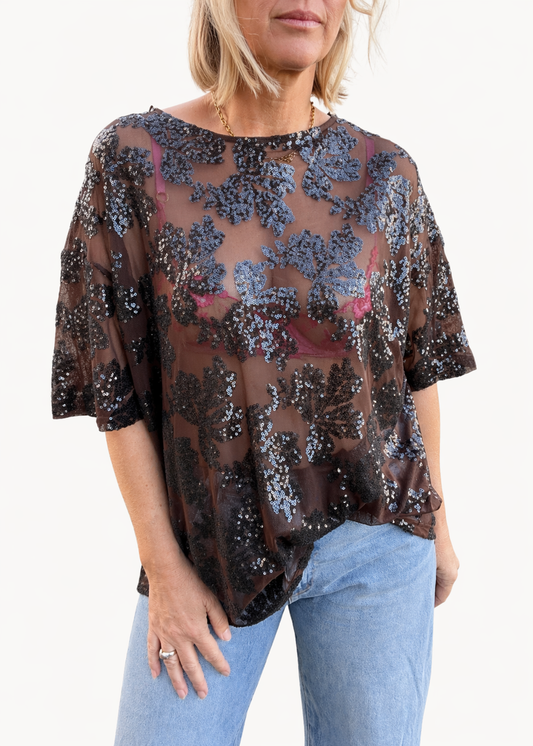 Flower Sequin Top | Chocolate
