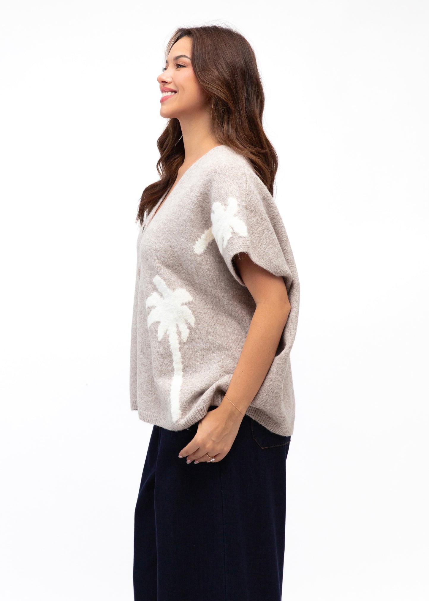 Palm Embroidered Knit | Natural