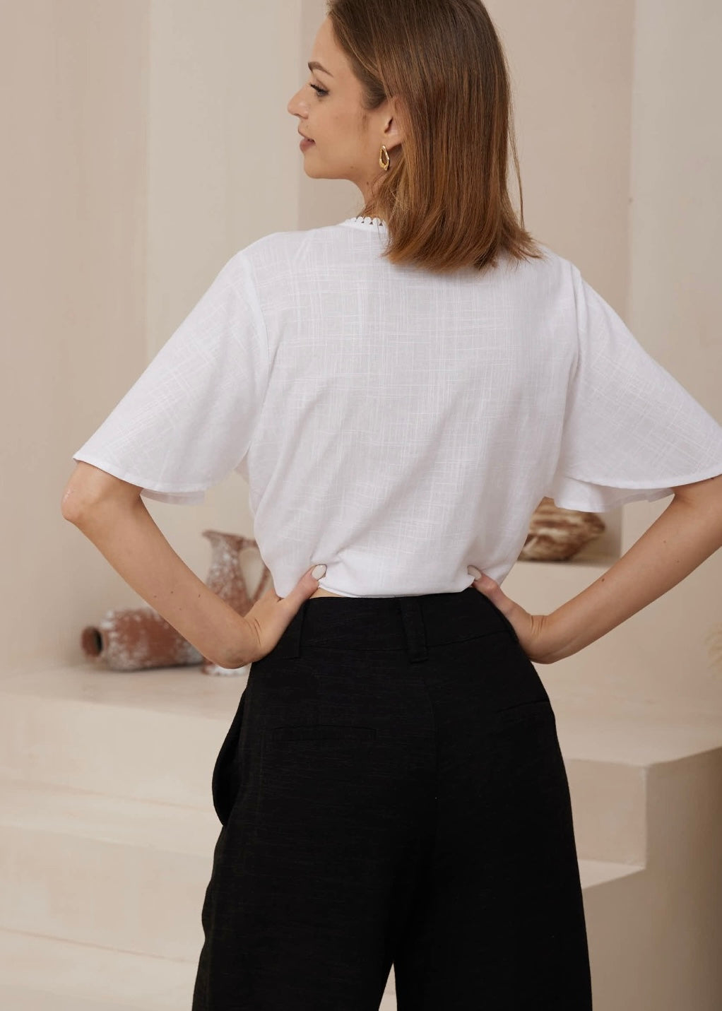 Tie Front Top | White