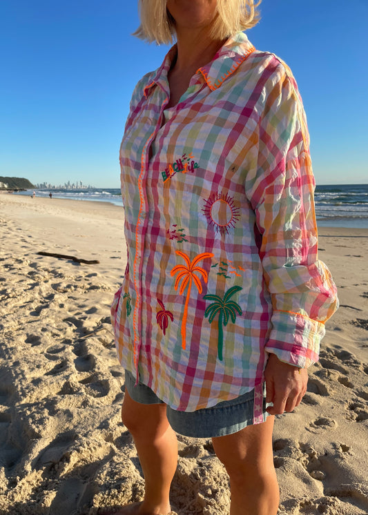 Beach Life Embroidered Shirt | Multi