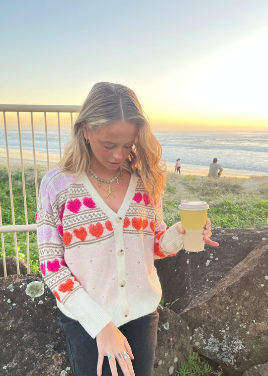 Love Heart Sleeve Wool Cardi | Multi