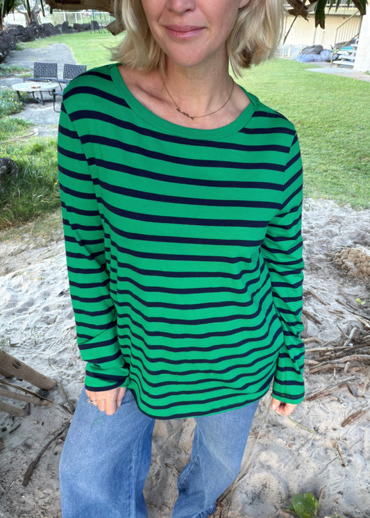 Striped Long Sleeve Tee | Green Navy