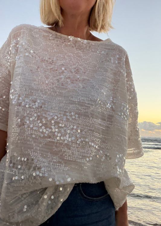 Oversized Sequin Top| White