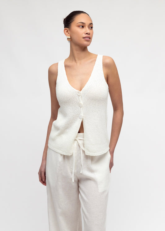 V-Neck Knit | White Boucle