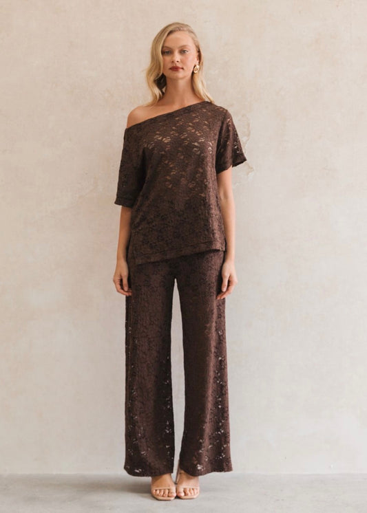 Lace Asymmetrical T | Chocolate