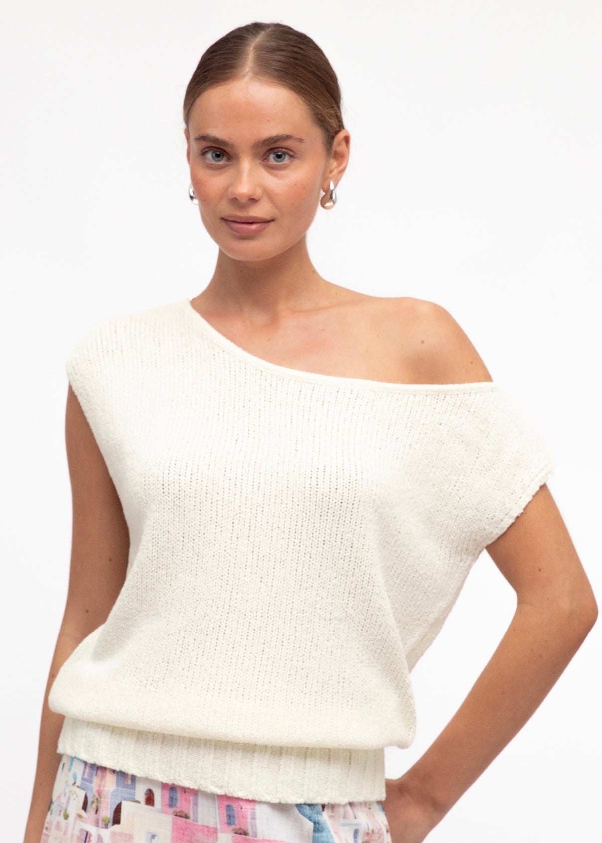 Boat Neck Knit Top | White