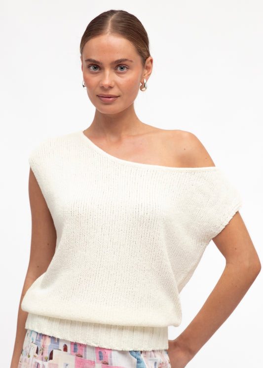 Boat Neck Knit Top | White
