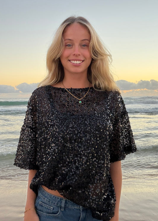 Oversized Sequin Top| Black