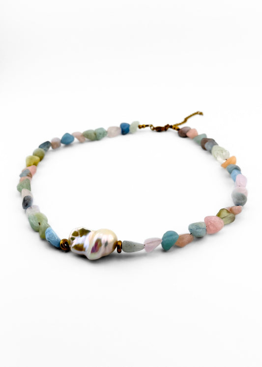 Valencia Pastel Necklace | Morganite & Freshwater Pearl 40cm
