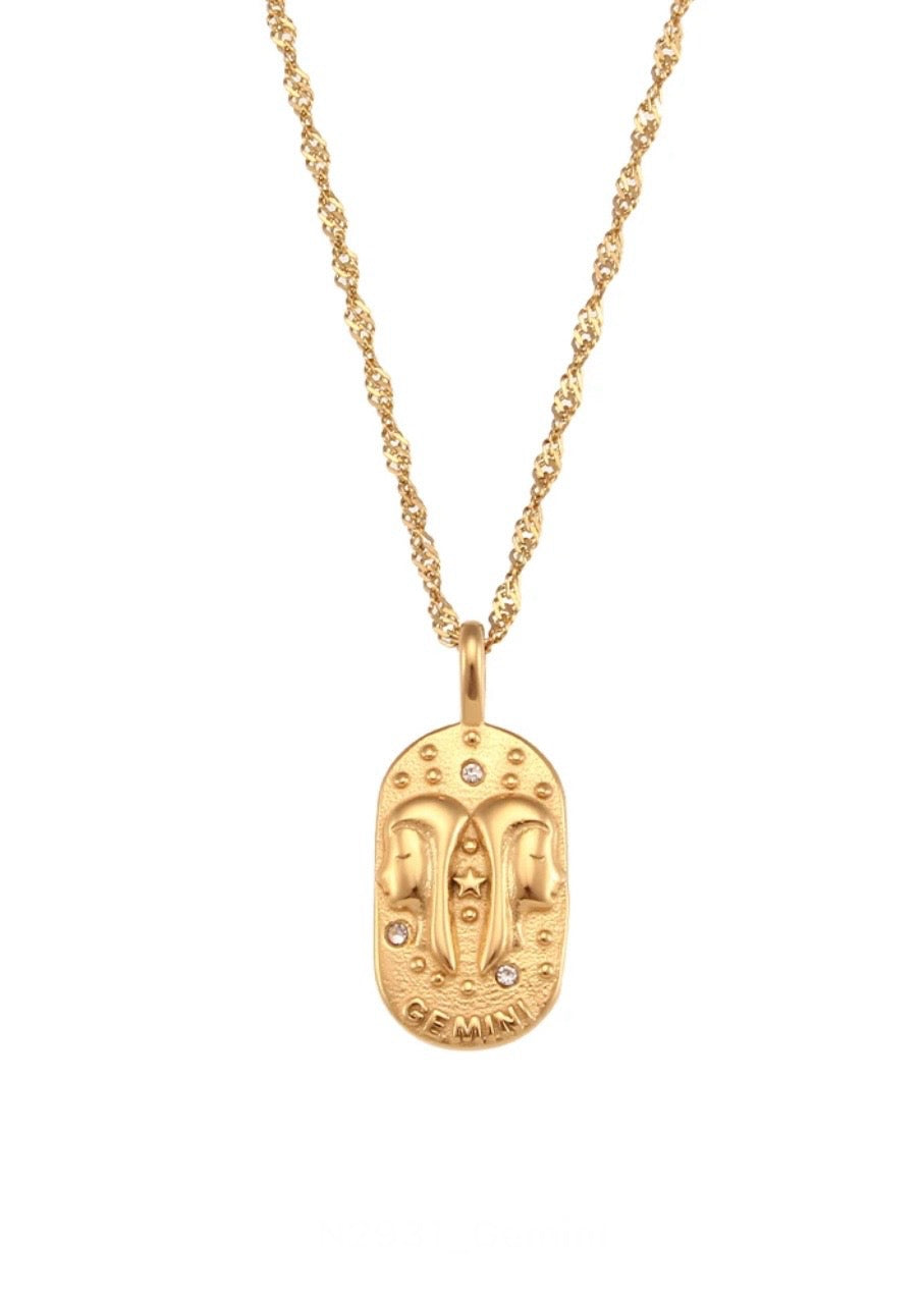 Gemini Gold Zircon Tarot Necklace