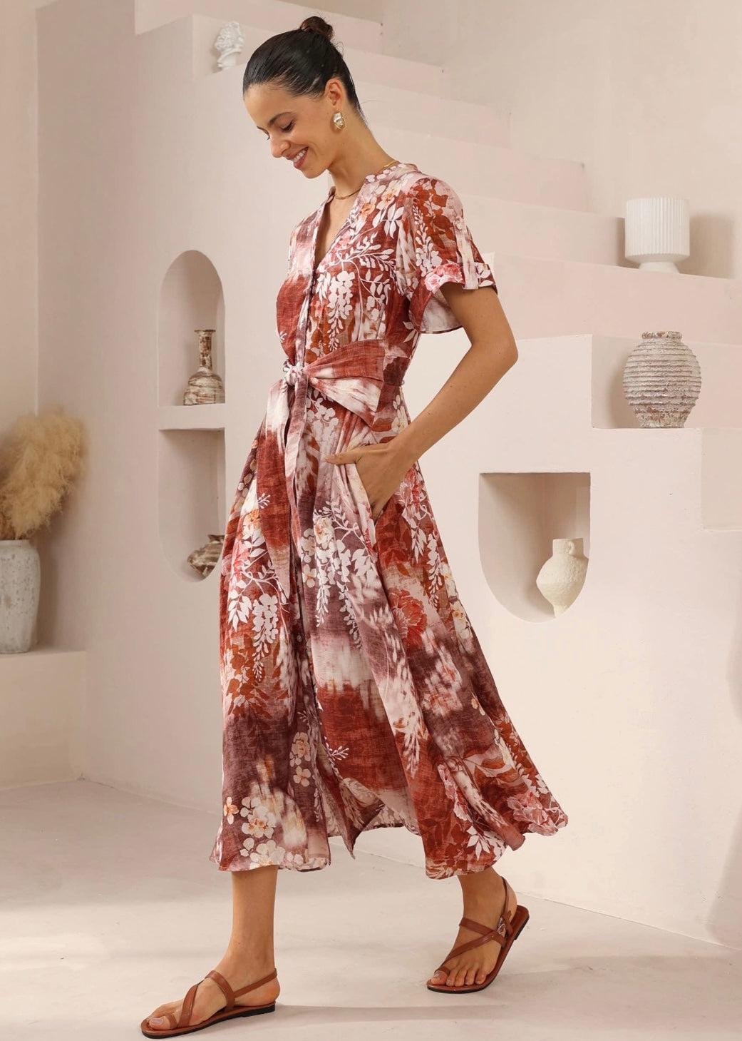 Monet Maxi Dress | Brown Print
