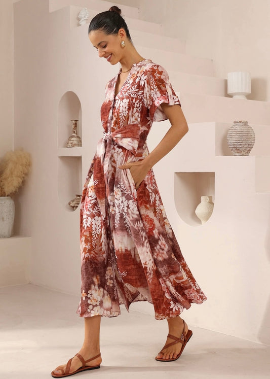 Monet Maxi Dress | Brown Print