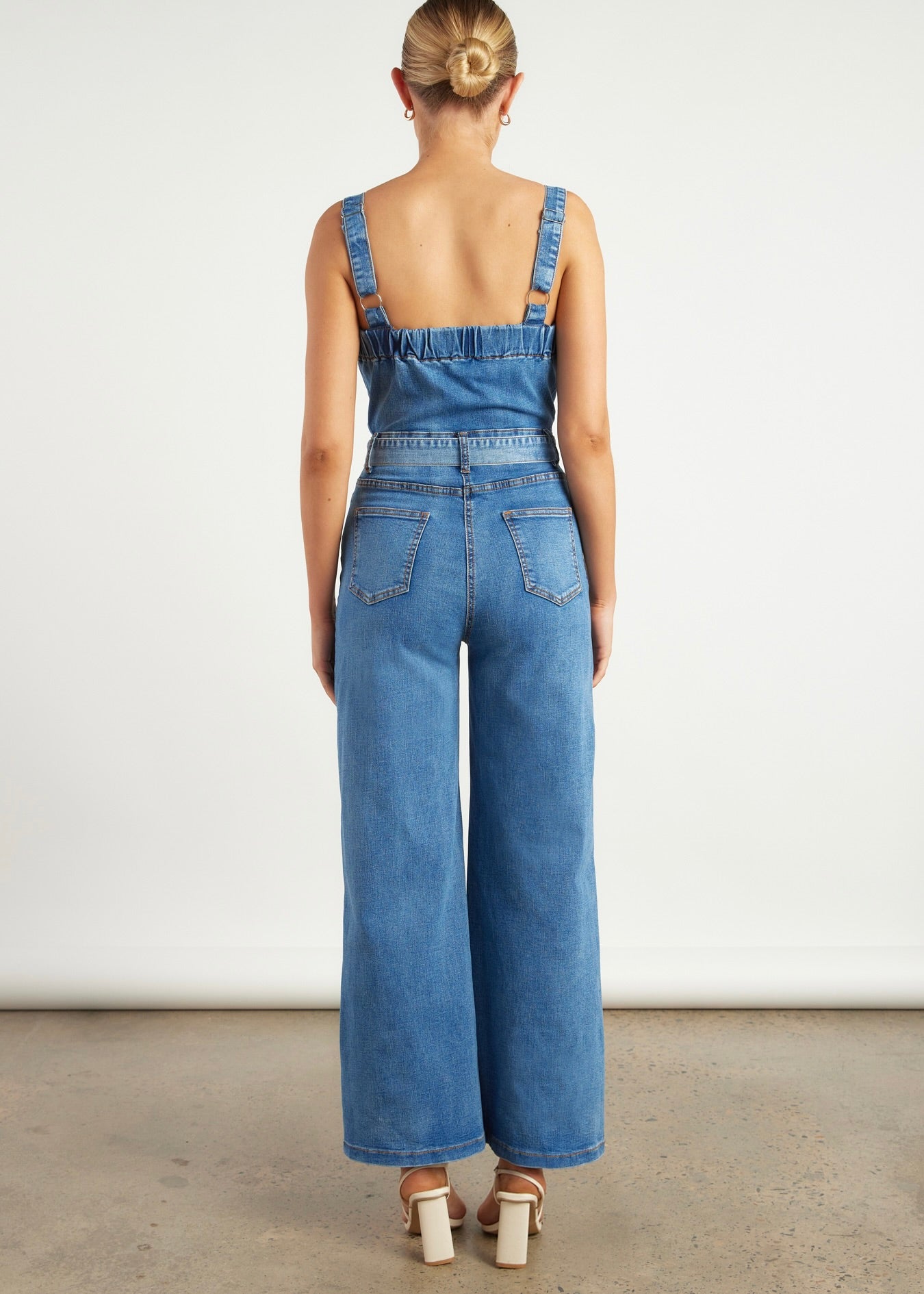 Button Up Denim Jumpsuit