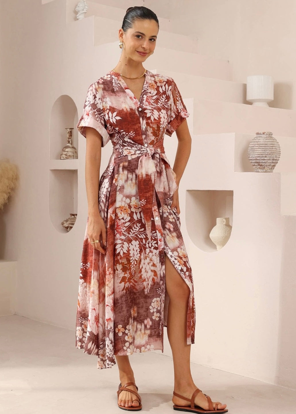 Monet Maxi Dress | Brown Print