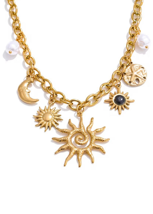 Sun Moon Sea Charm Necklace