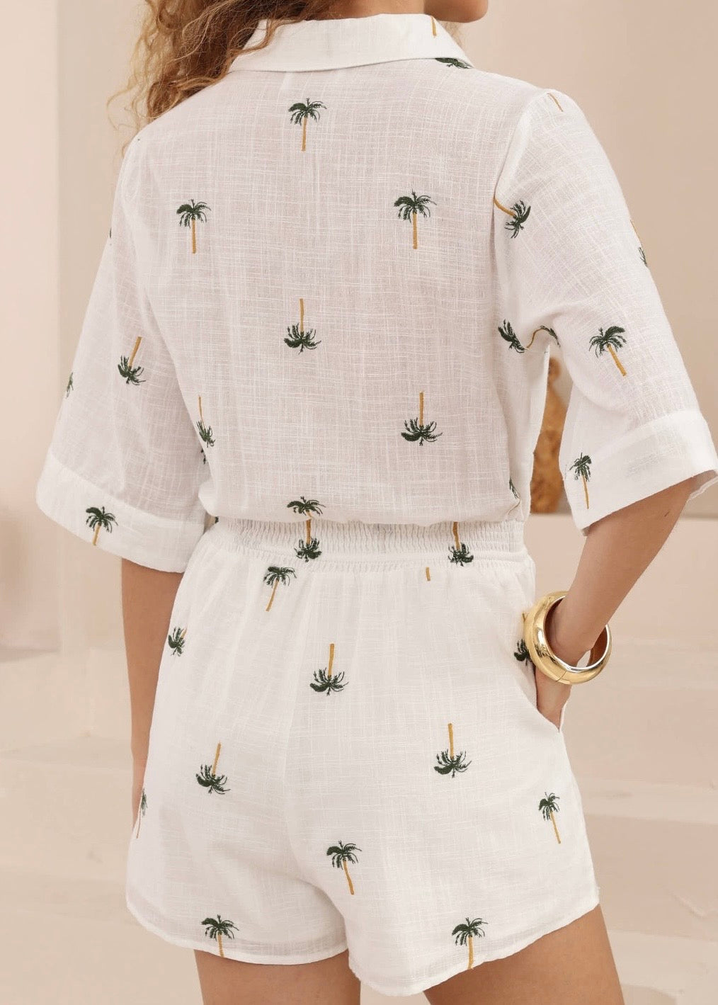 Palm Tree Embroidered Playsuit