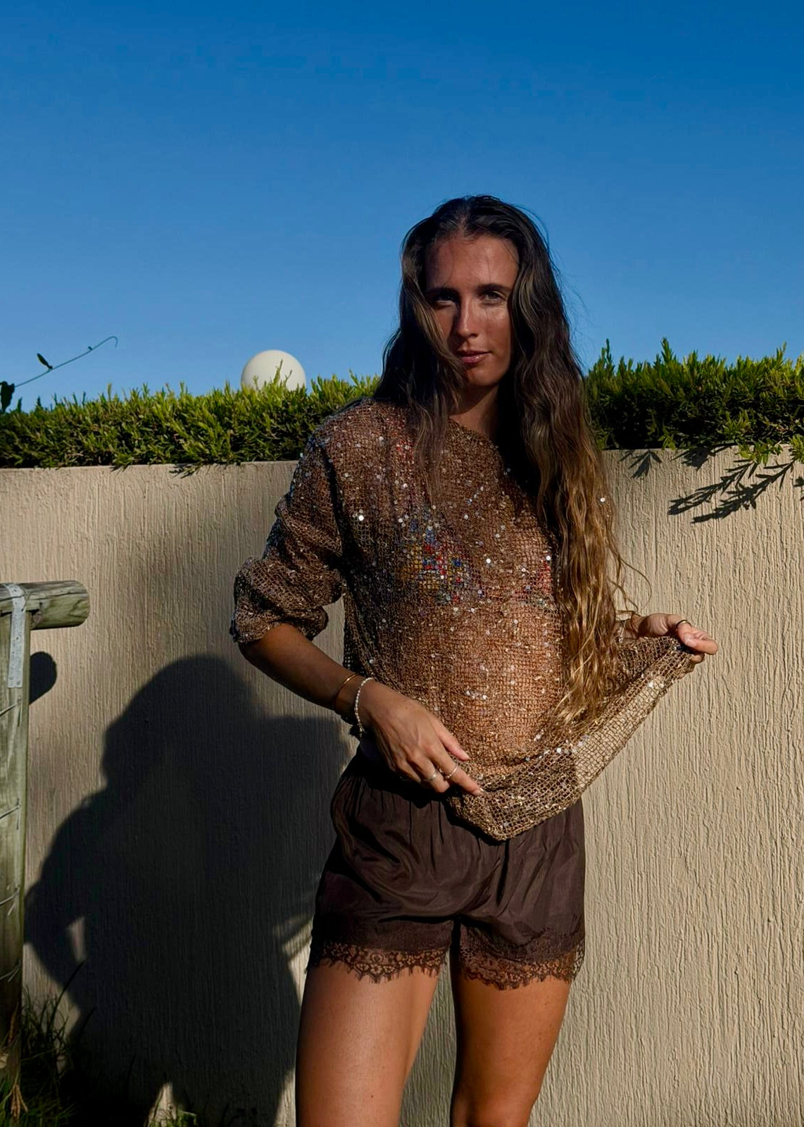 Sequin Knit Top Long Sleeve | Mocha