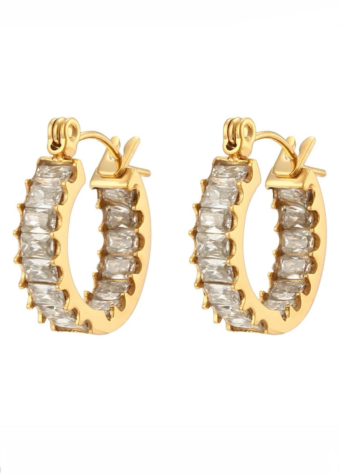 White Baguette Gold Hoop Earring