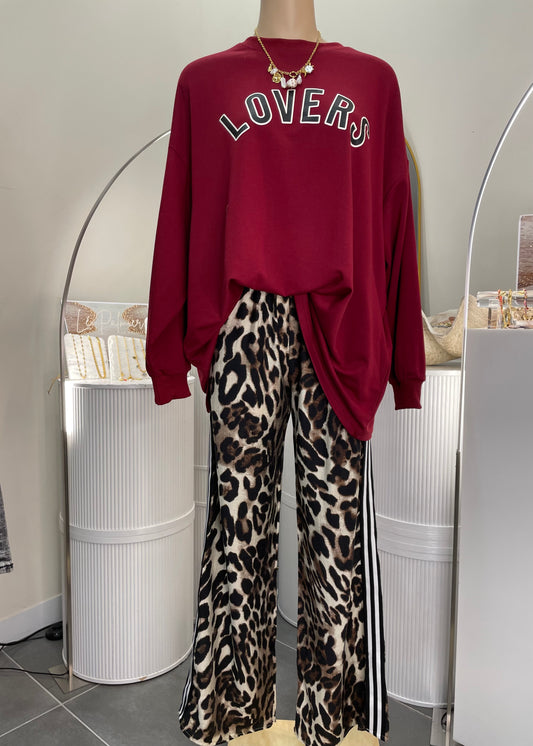 Racer Pant Set Burgundy Leopard