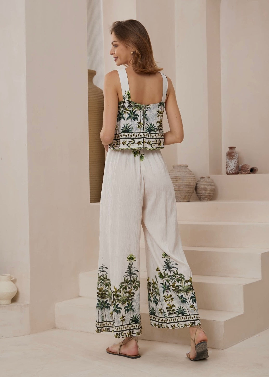 Palm Tree Jump Suit | White