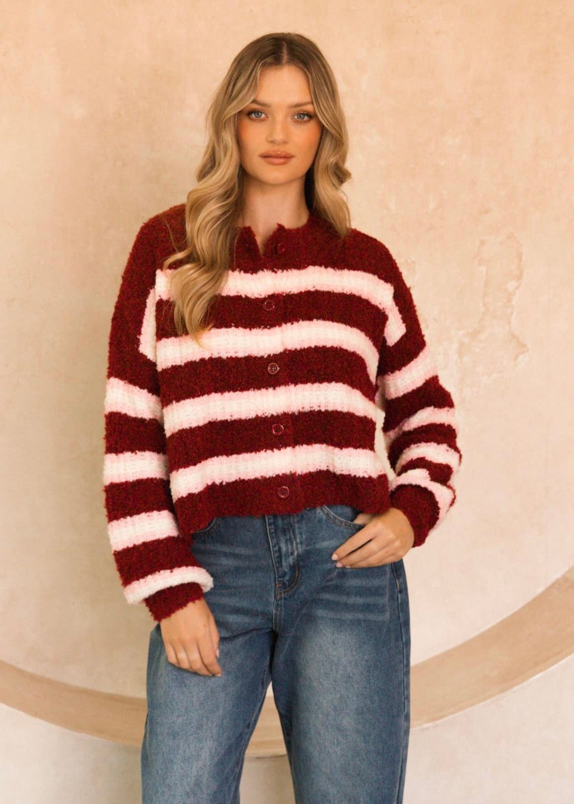 Rosewood Stripe Jumper | Wine