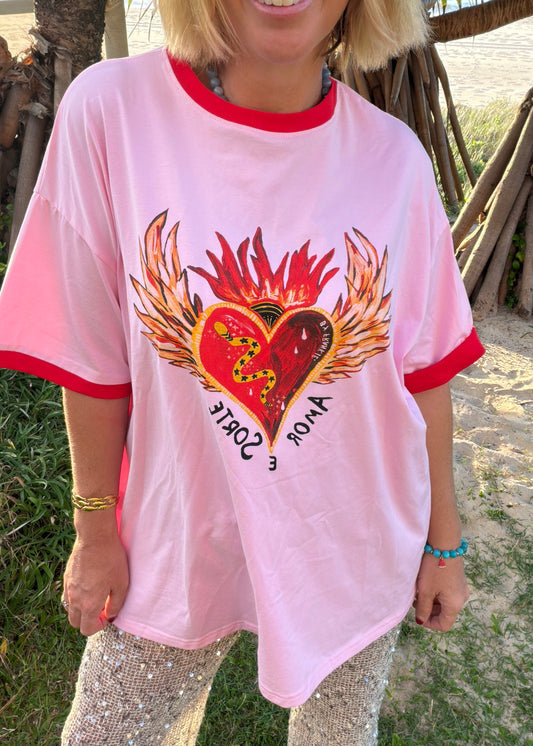 Amor E Sorte Tee | Pink