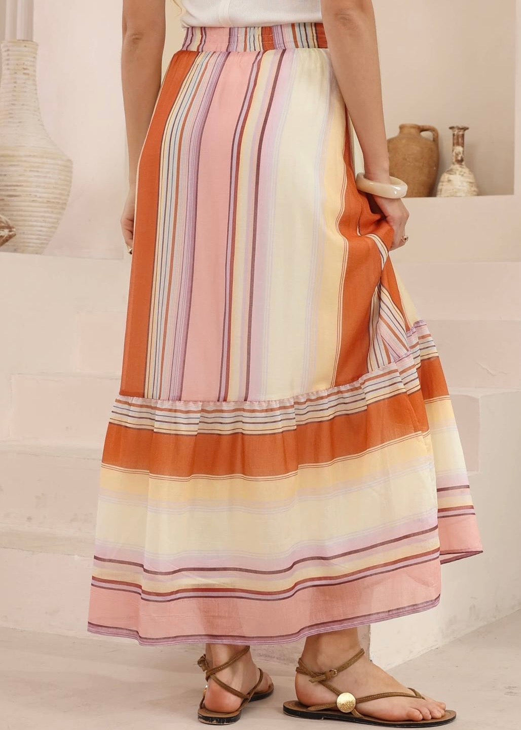 Retro Love Maxi Skirt | Multi Orange Stripe