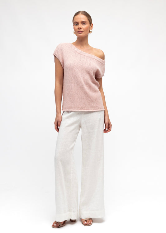 One Shoulder Knit Top | Pink