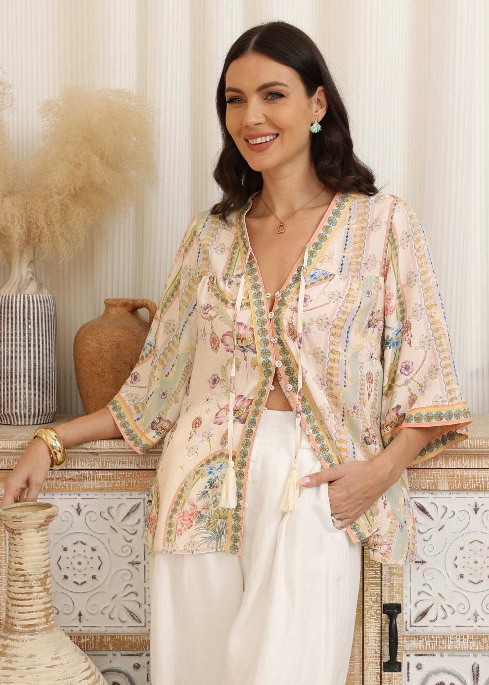 Tie Front Top - Sage Pink